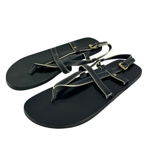 LOUIS VUITTON Black Leather Mens Thong Strappy Sandals Italy Marked as 12 - 13US - Picture 3 of 12